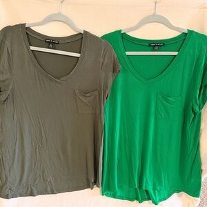 Cable & Gauge Short Sleeve Tops - Olive and Green
